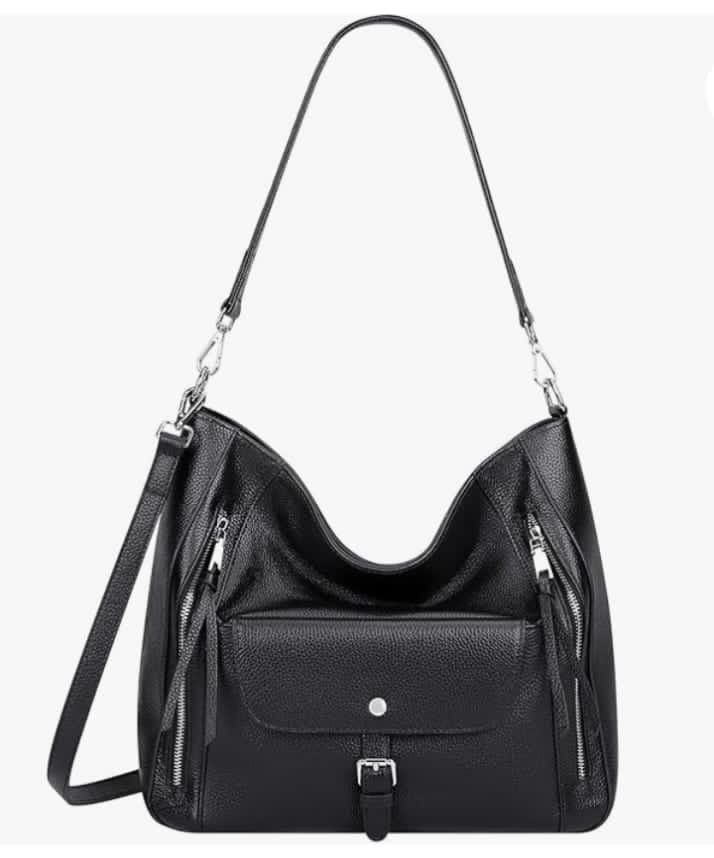 black leather handbag with silver zip for women 4.7