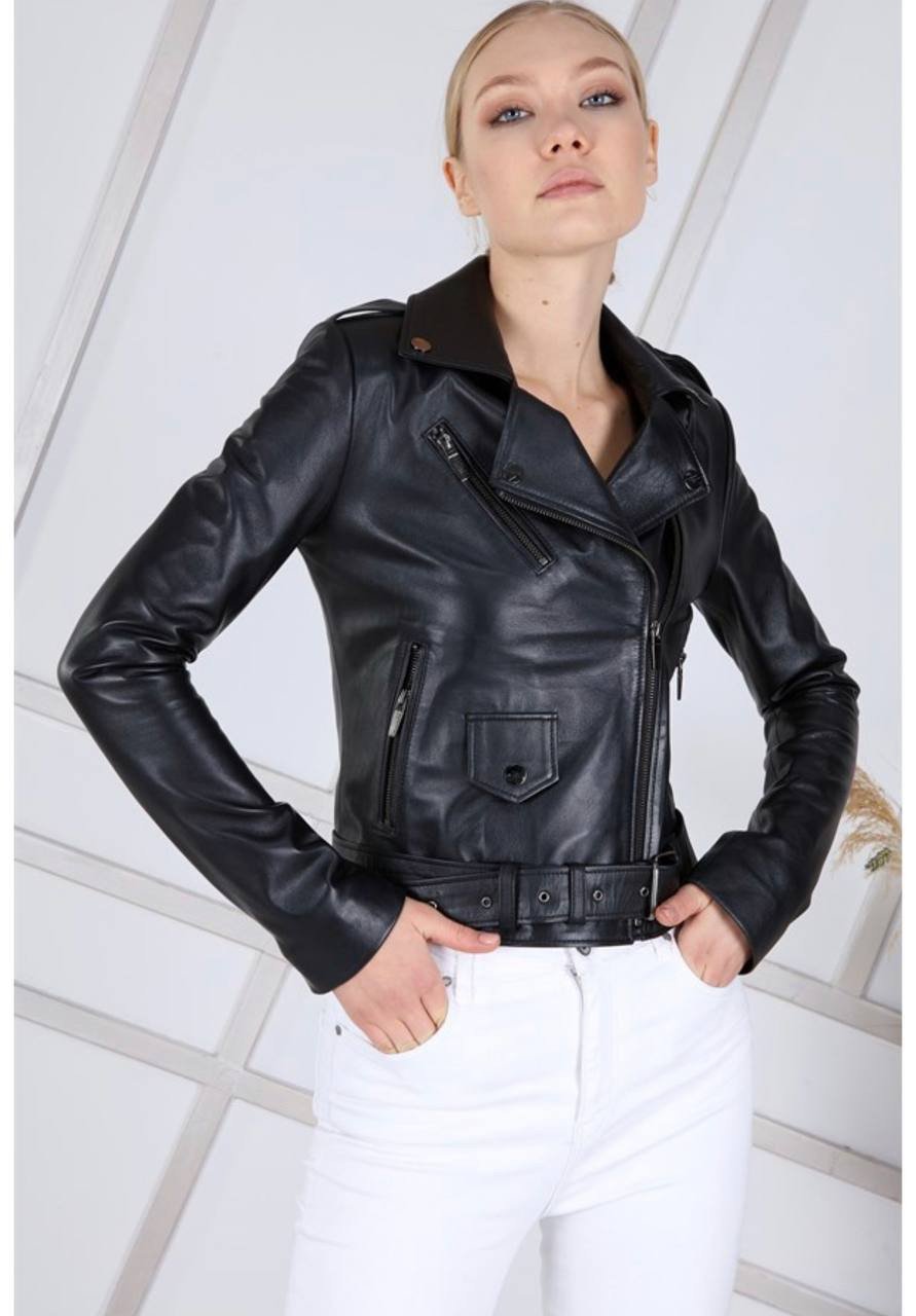 Afreen Fashion Noir Luxe Women’s Biker Leather Jacket – European Designer Moto Outerwear